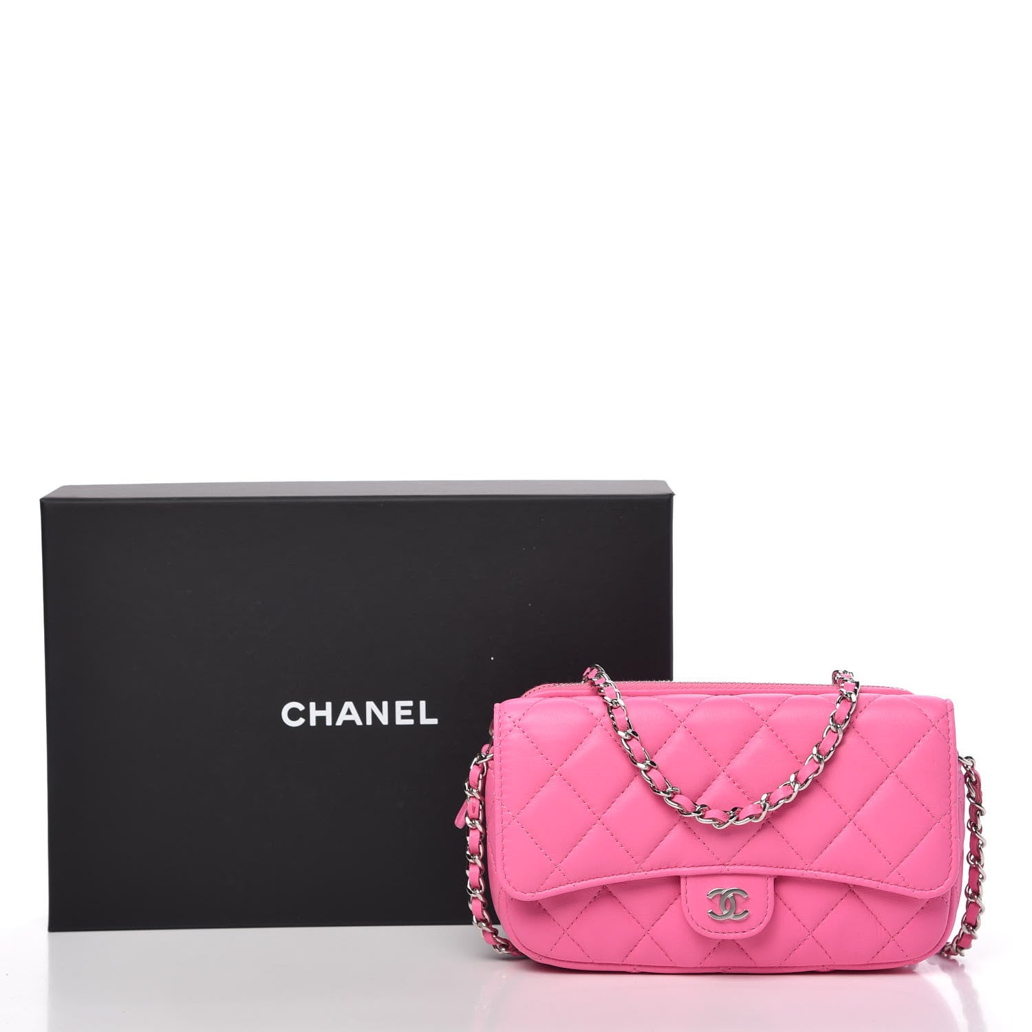 Chanel Lambskin Quilted Flap Phone Holder With Chain Neon Pink 12 of 12