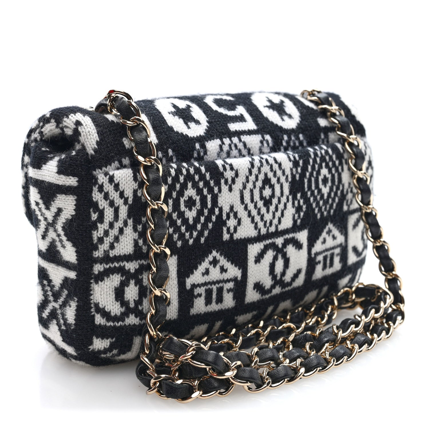 Chanel Cashmere Knit Coco Neige Flap Black White 3 of 10