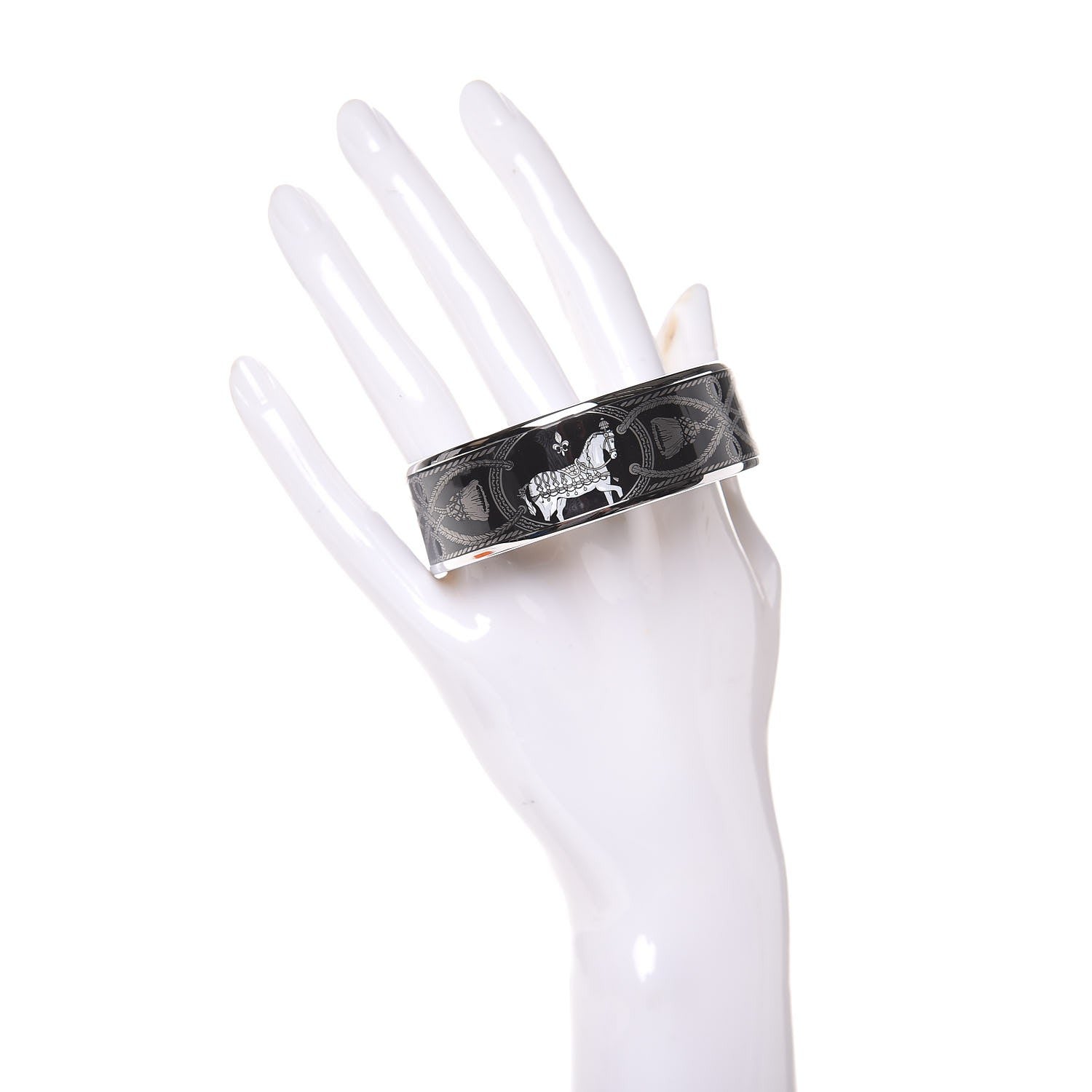 Hermes Enamel Printed Wide Grand Apparat Bracelet 62 Black 2 of 8