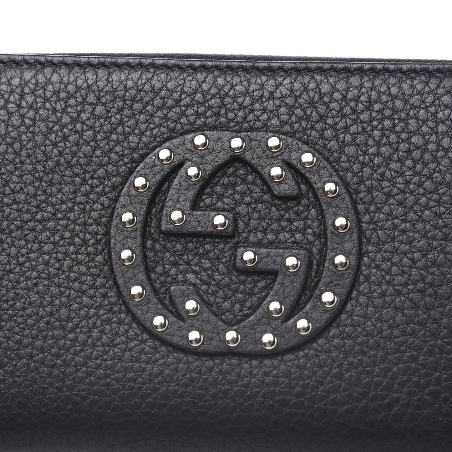 Pebbled Calfskin Studded Soho Zip Around Wallet Black