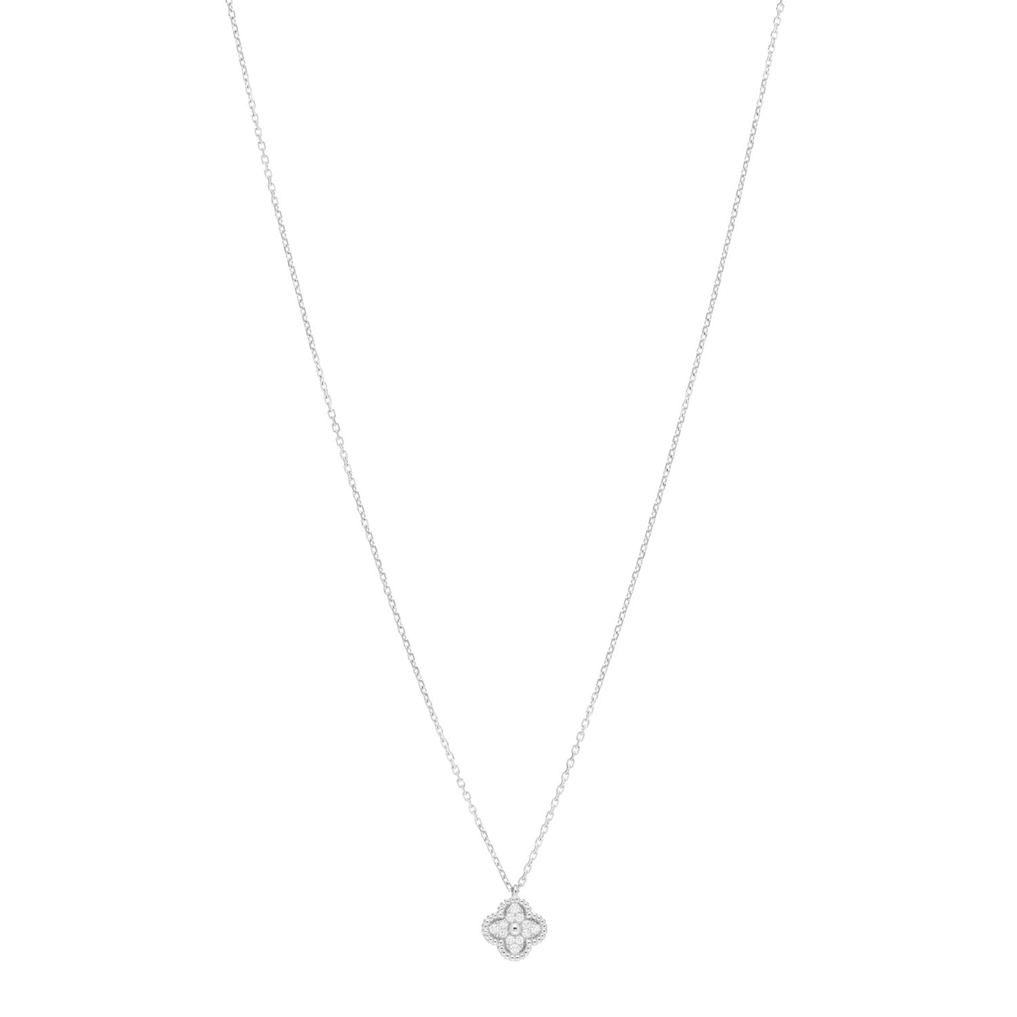 18K White Gold Diamond Sweet Alhambra Pendant Necklace