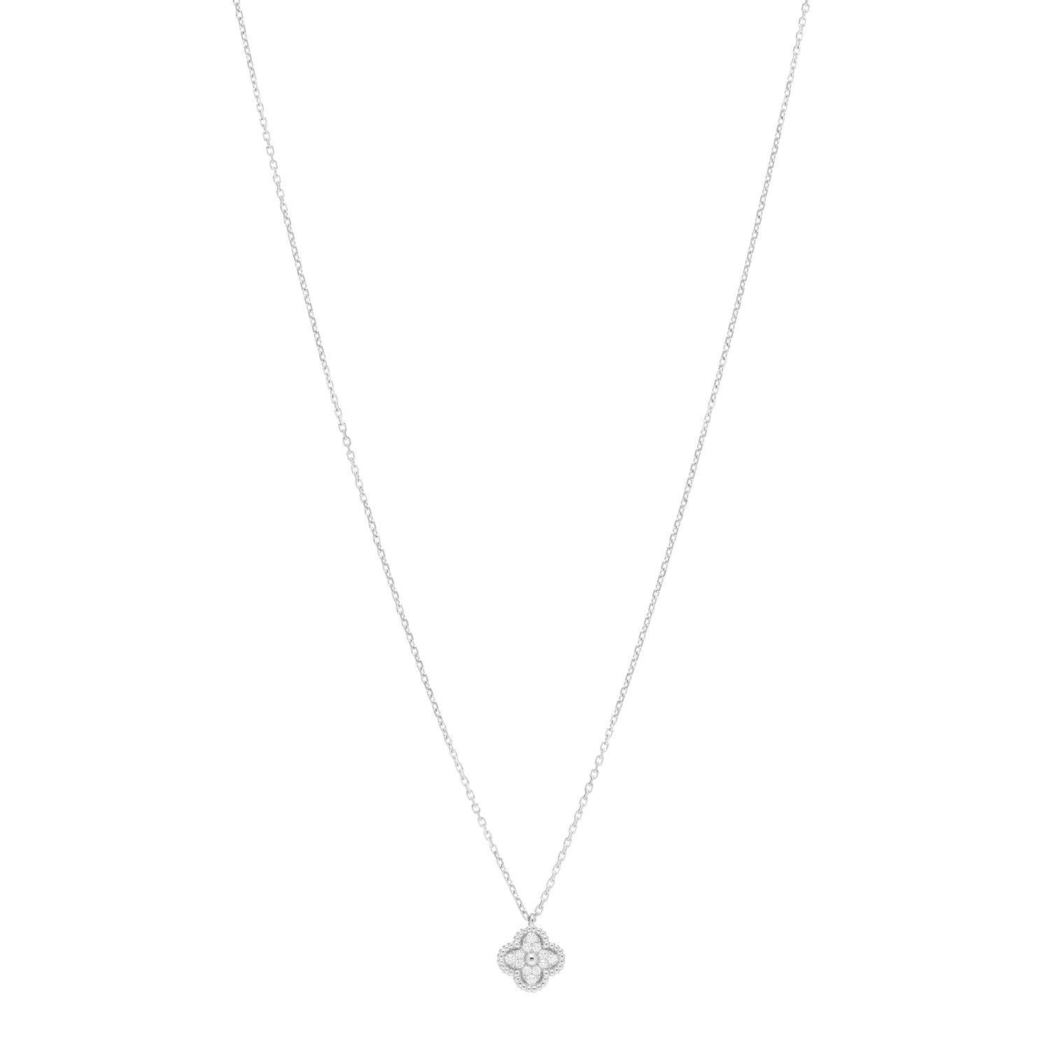 Van Cleef & Arpels 18K White Gold Diamond Sweet Alhambra Pendant Necklace 1 of 4