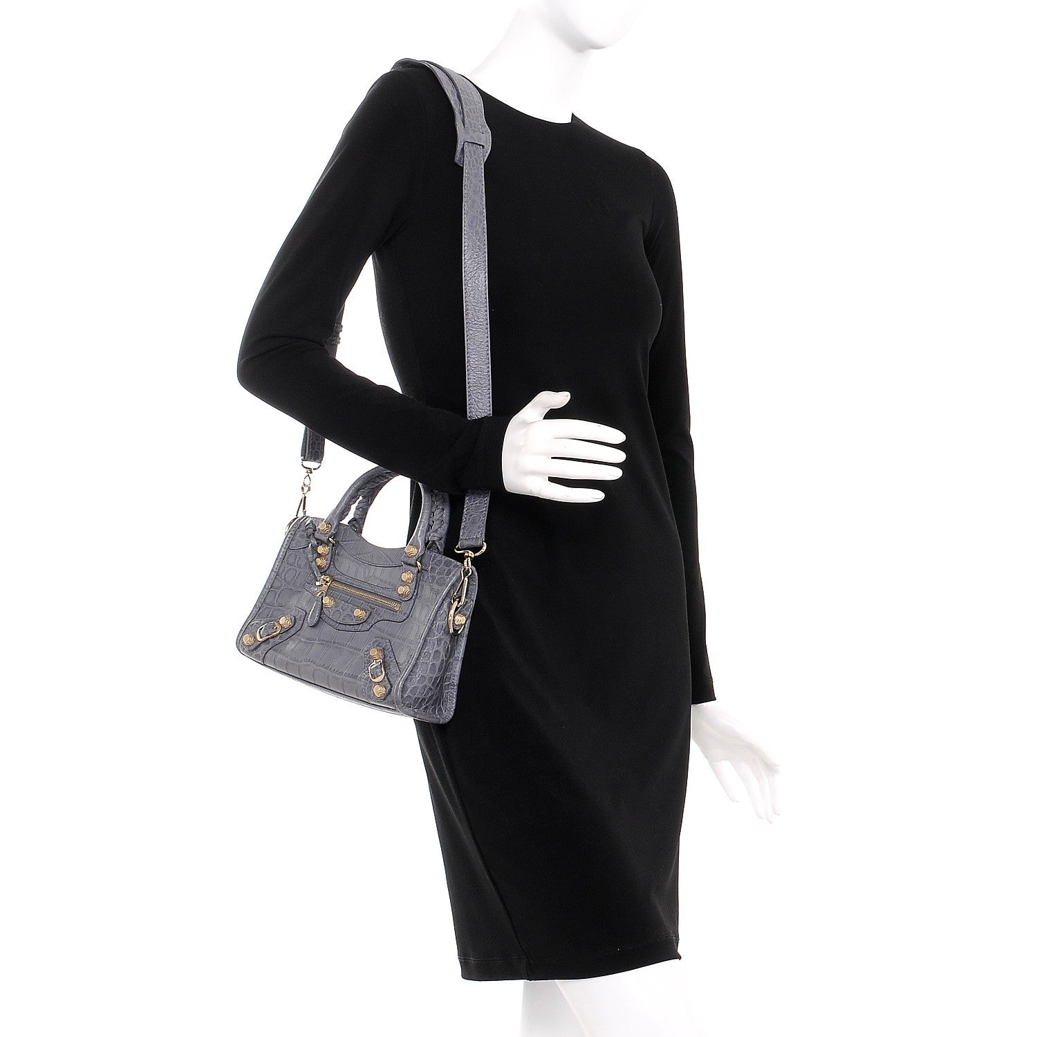 Balenciaga Calfskin Crocodile Embossed Giant 12 Gold Hardware Mini City Gris Beton 2 of 9
