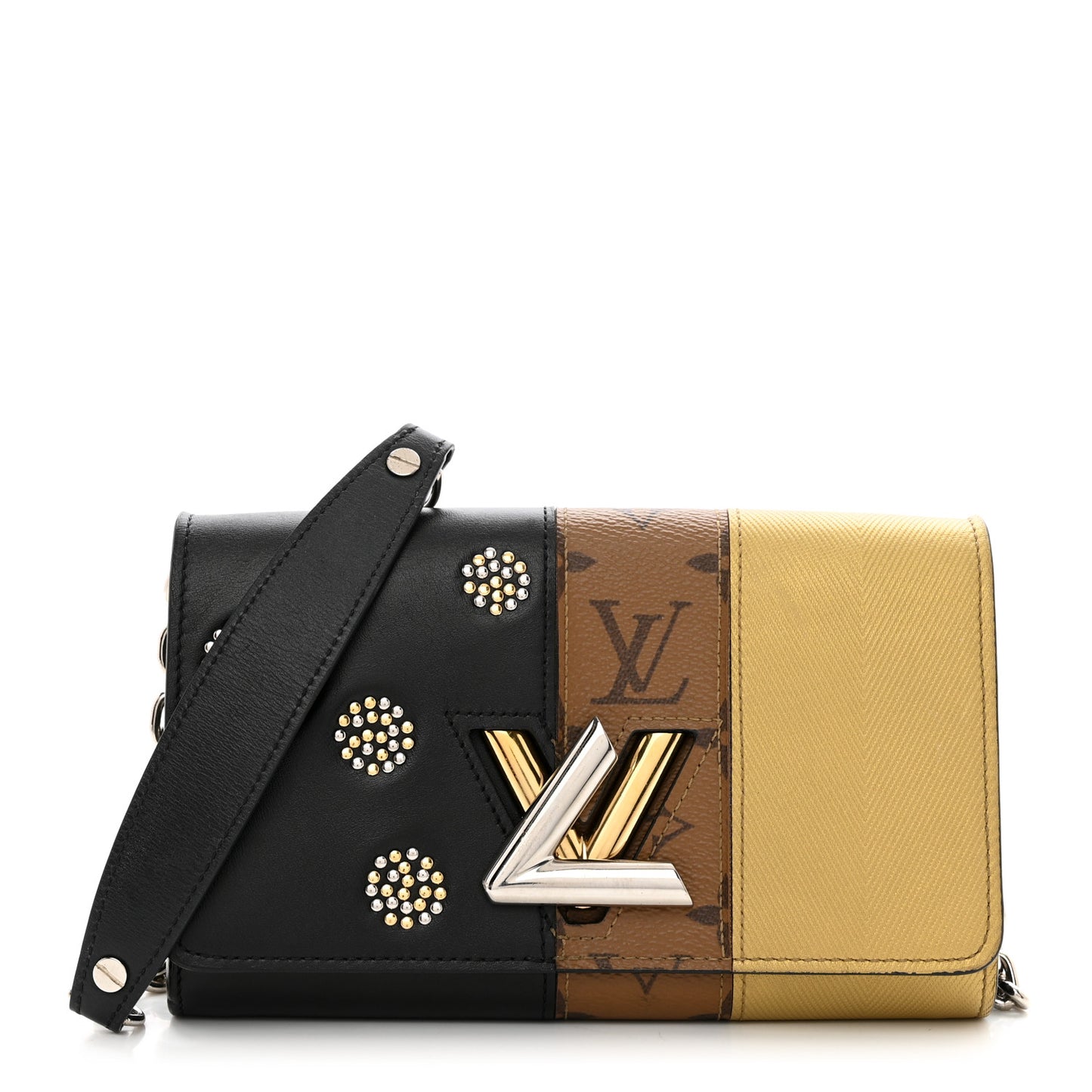 Calfskin Reverse Monogram Studded Night Lights Twist Chain Wallet