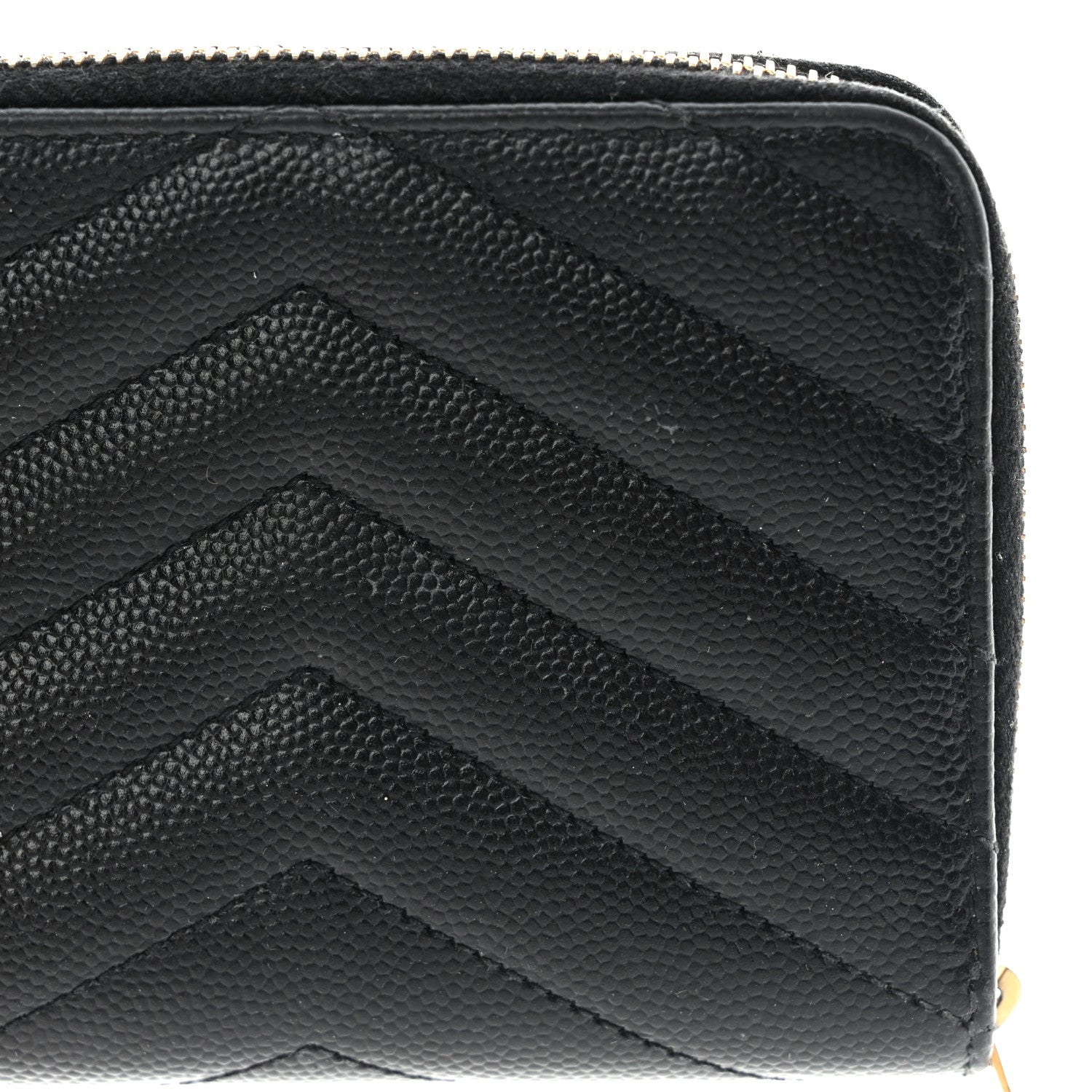 Saint Laurent Grain De Poudre Matelasse Chevron Monogram Compact Zip Around Wallet Black 13 of 14