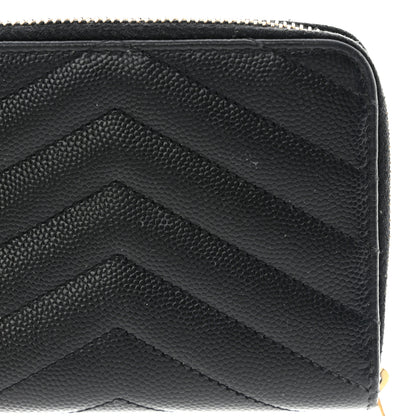 Saint Laurent Grain De Poudre Matelasse Chevron Monogram Compact Zip Around Wallet Black 13 of 14