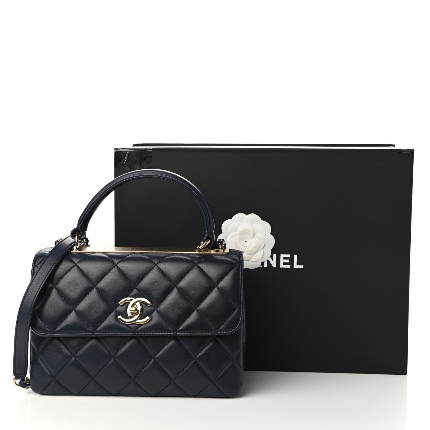 Lambskin Quilted Small Trendy CC Dual Handle Flap Bag Navy