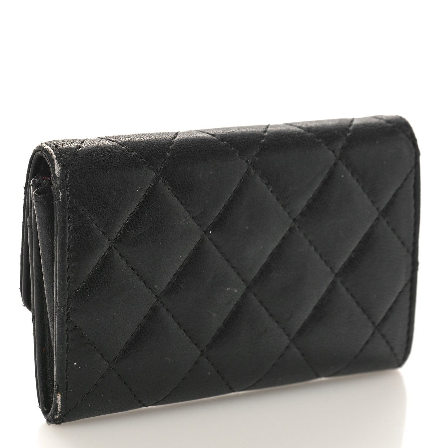 Lambskin Quilted Flap Card Holder Wallet Black