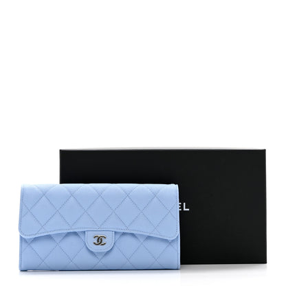 Chanel Caviar Quilted Large Gusset Flap Wallet Light Blue 10 of 10