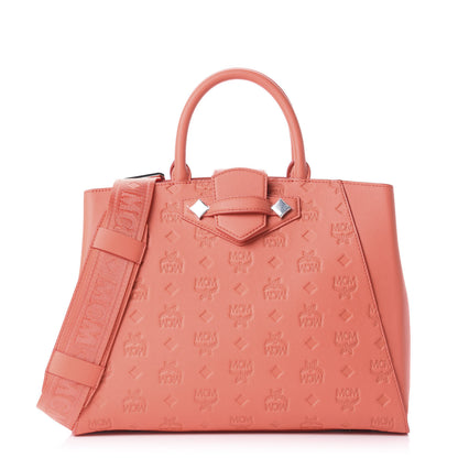 MCM Calfskin Ottomar Monogram Medium Essential Tote Hot Coral 1 of 9