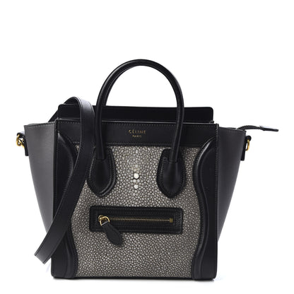 Celine Stringray Calfskin Nano Bi-Color Luggage Black 1 of 8
