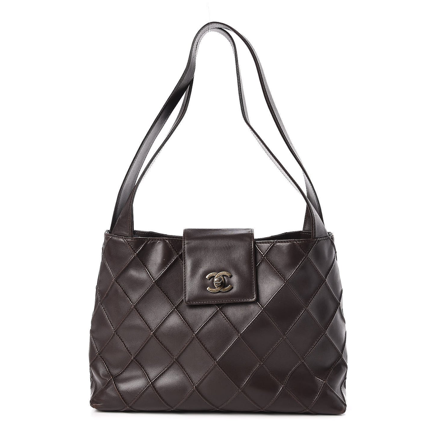 Lambskin Diamond Stitched Shoulder Bag Brown