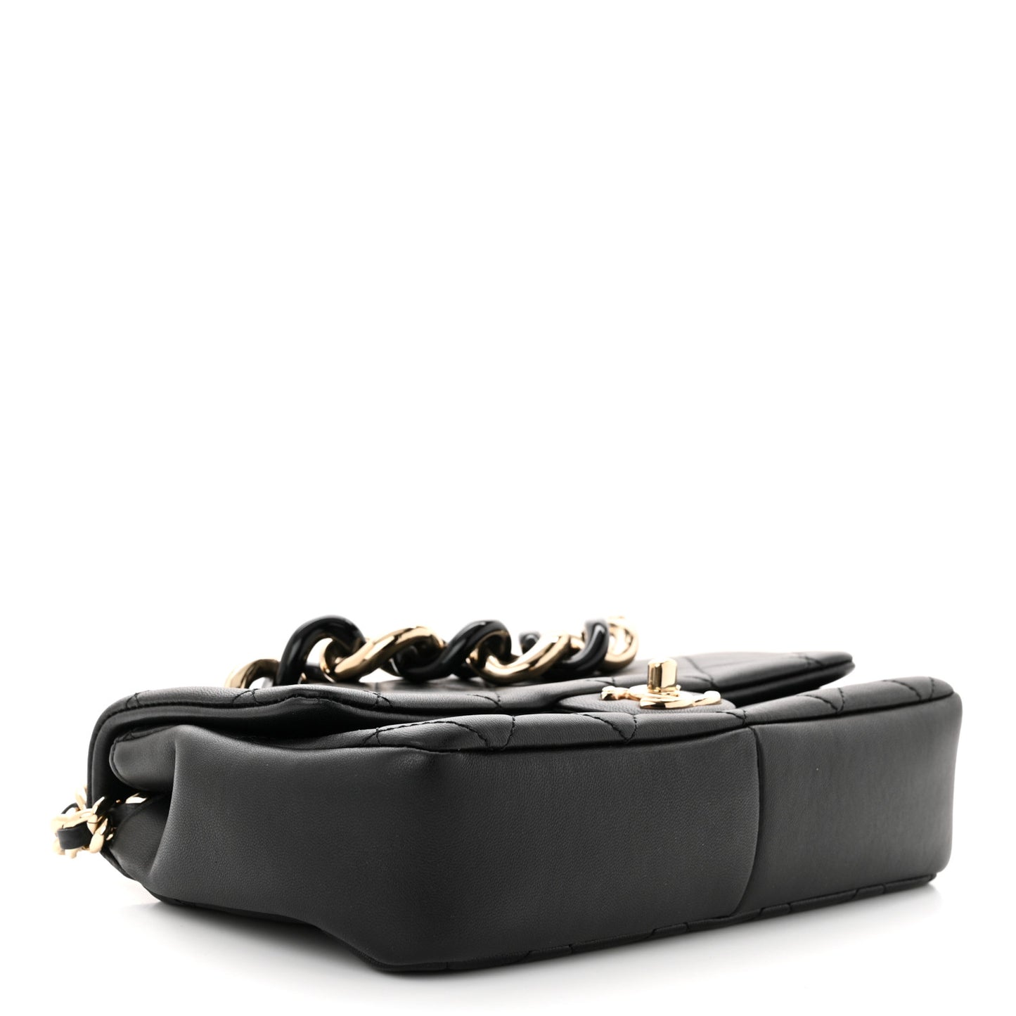 Lambskin Quilted Resin Bi-Color Chain Flap Bag Black