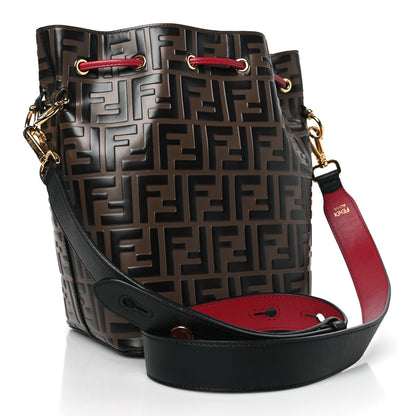 Fendi Vitello Grace F is Fendi Bi-Color FF 1974 Embossed Grande Mon Tresor Bucket Bag Maya Black Fragola 3 of 9