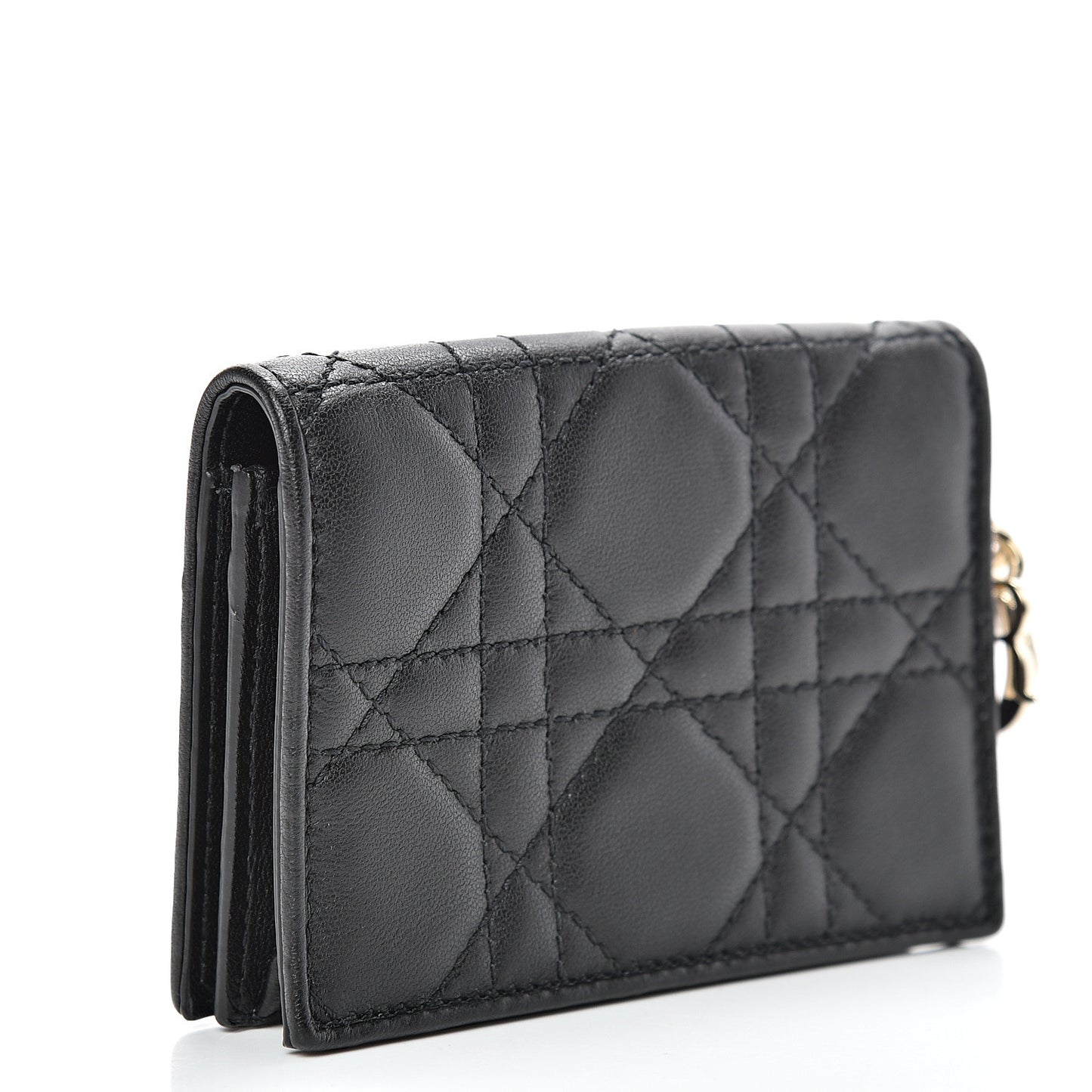 Lambskin Cannage Small Lady Dior Flap Card Holder Black