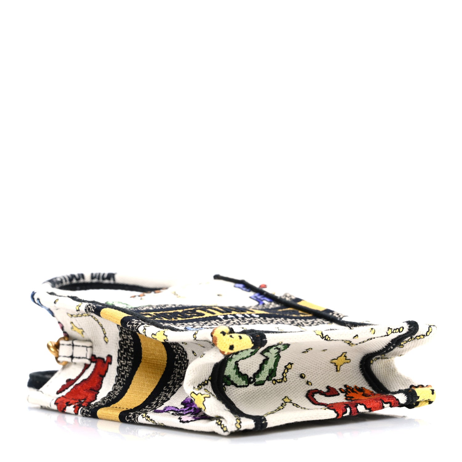 Christian Dior Canvas Embroidered Pixel Zodiac Mini Book Tote Phone Bag Latte Multicolor 4 of 10