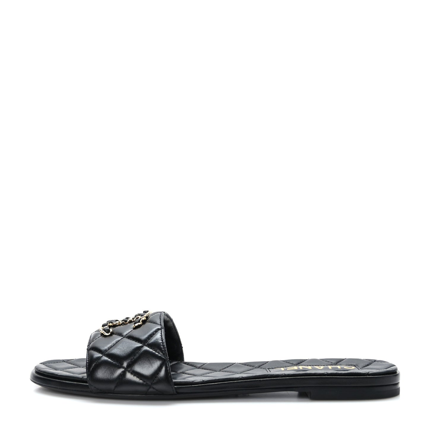 Shiny Goatskin Quilted CC Mules Sandals 39 Black