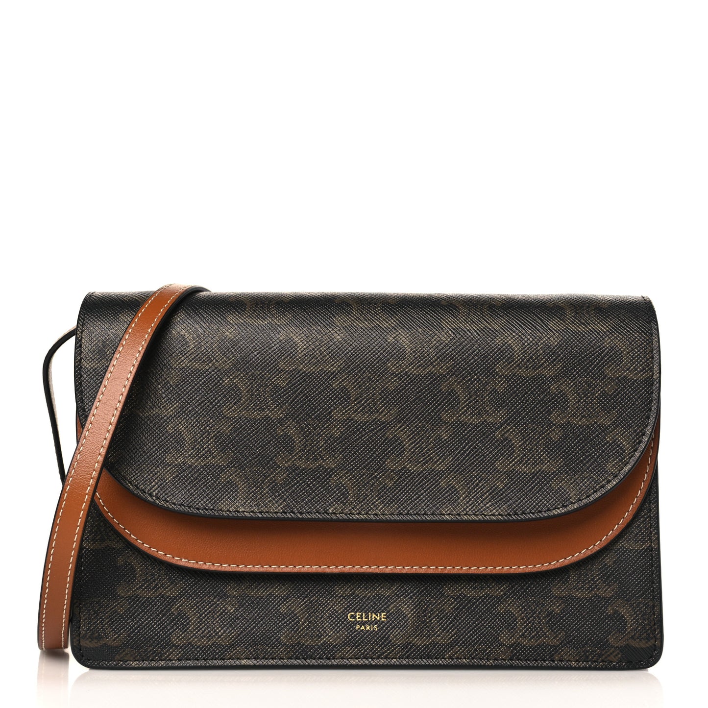 Triomphe Canvas Lambskin Wallet On Strap Tan