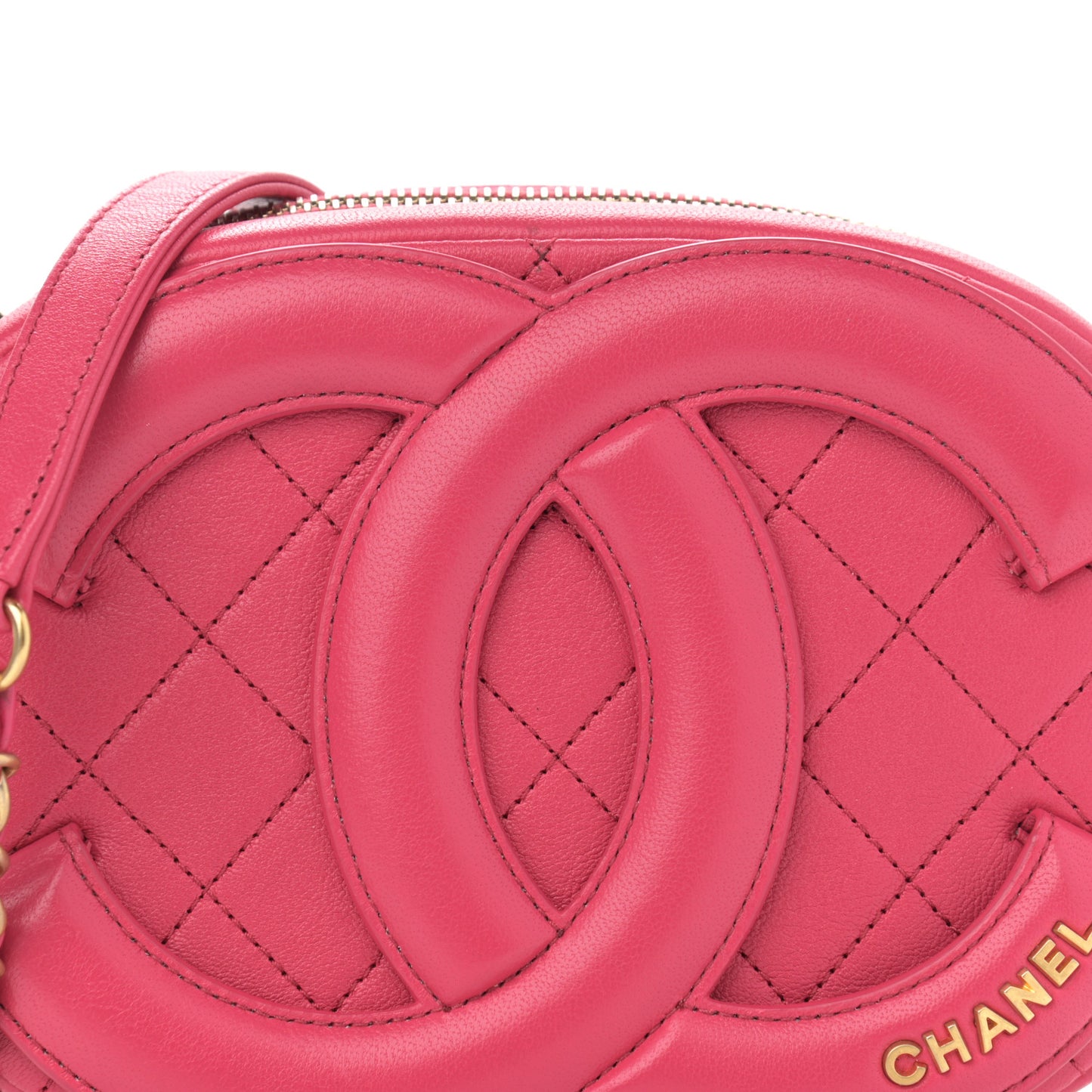 Lambskin Quilted Coco Midnight Camera Case Pink