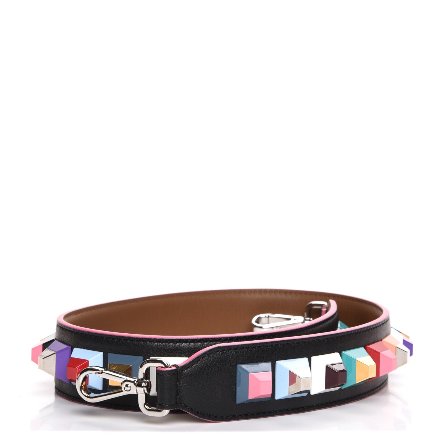 Fendi Vitello Dolce Plexiglass Bi-Color Studded Strap You Black Brownie Multicolor 1 of 3