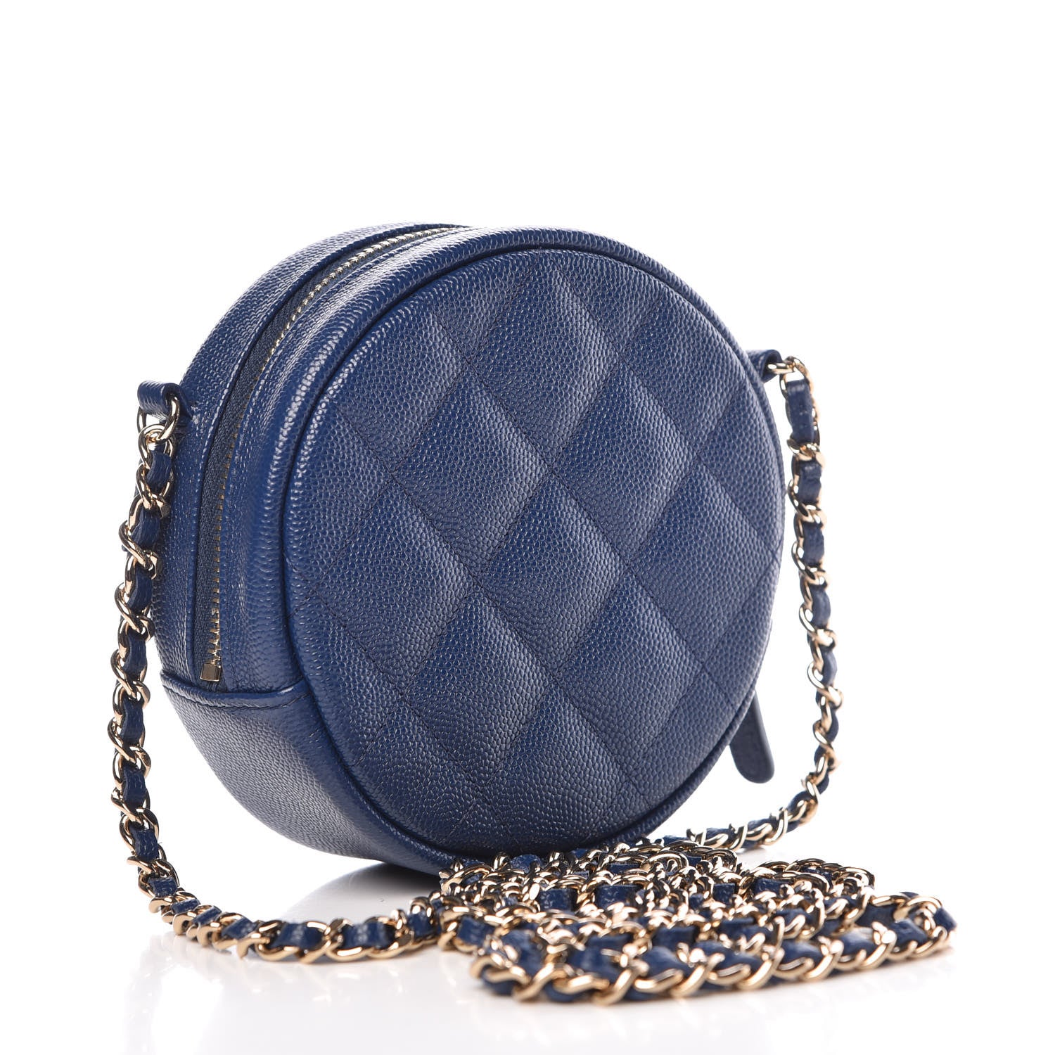Chanel Caviar Quilted Round Clutch With Chain Navy 3 of 10