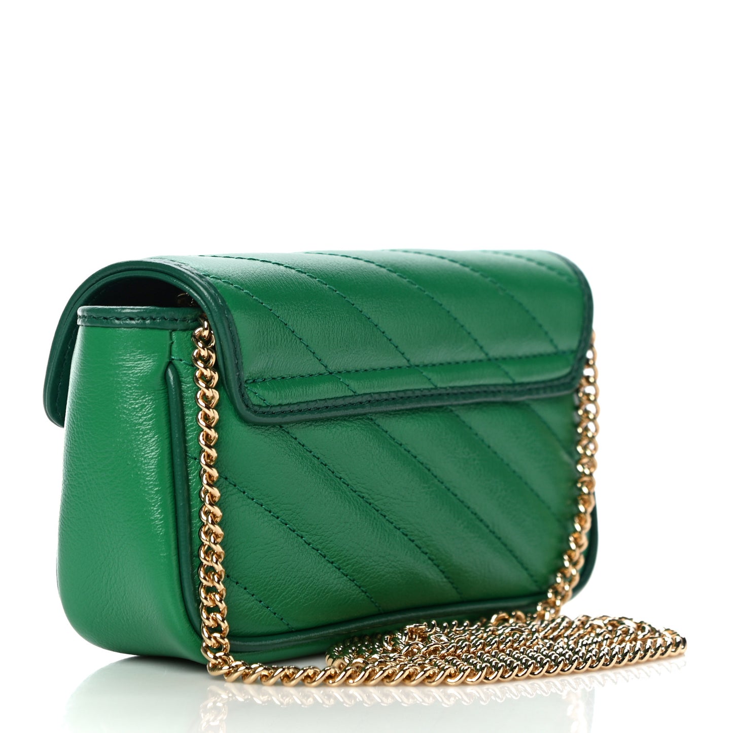 Azalea Calfskin Enamel Matelasse Diagonal Super Mini Torchon GG Marmont Shoulder Bag New Shamarock Emerald
