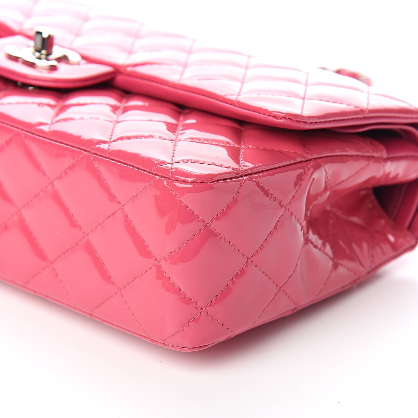 Patent Quilted Medium Double Flap Fuchsia