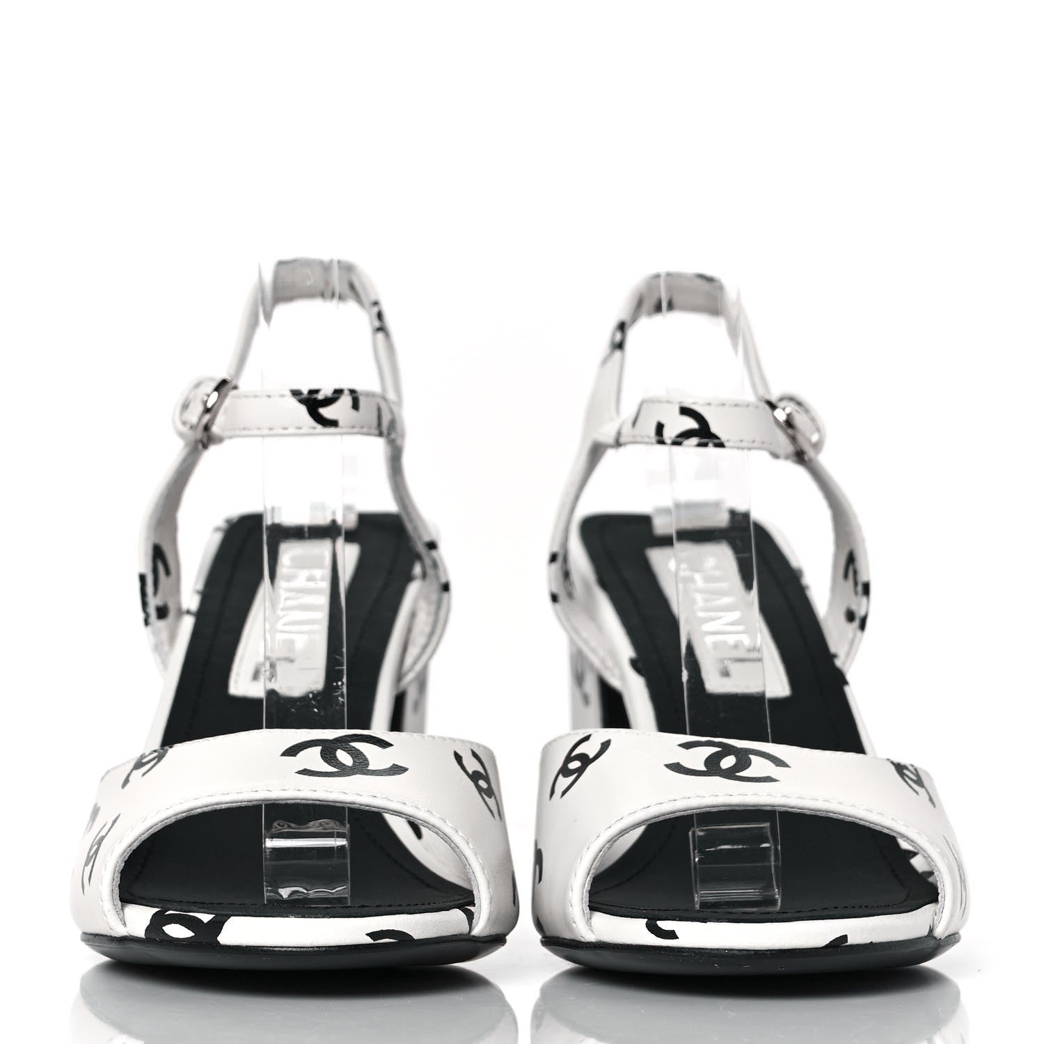 Chanel Lambskin Printed Coco Beach Sandals 37 White Black 2 of 10