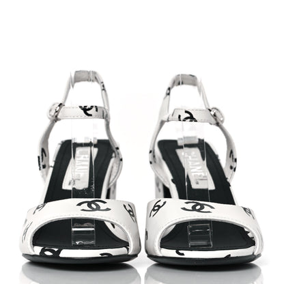 Chanel Lambskin Printed Coco Beach Sandals 37 White Black 2 of 10