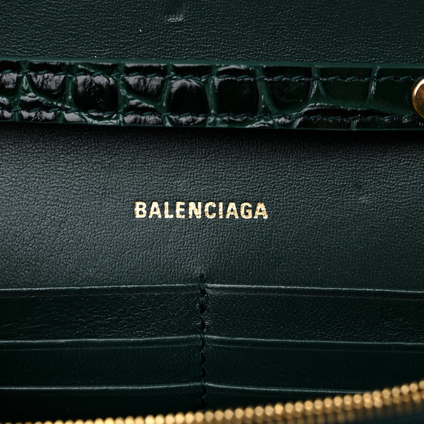 Shiny Calfskin Crocodile Embossed Hourglass Chain Bag Forest Green