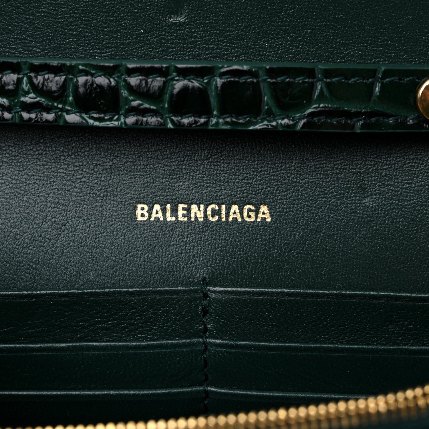 Balenciaga Shiny Calfskin Crocodile Embossed Hourglass Chain Bag Forest Green 6 of 9
