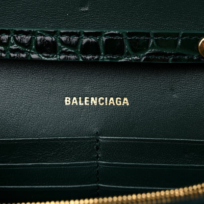 Balenciaga Shiny Calfskin Crocodile Embossed Hourglass Chain Bag Forest Green 6 of 9
