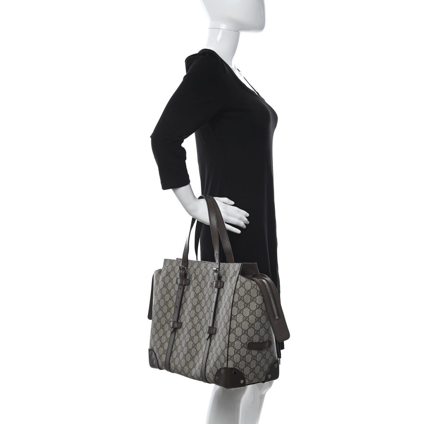 GG Supreme Monogram Textured Dollar Calfskin Small Detail Tote Beige Ebony New Acero