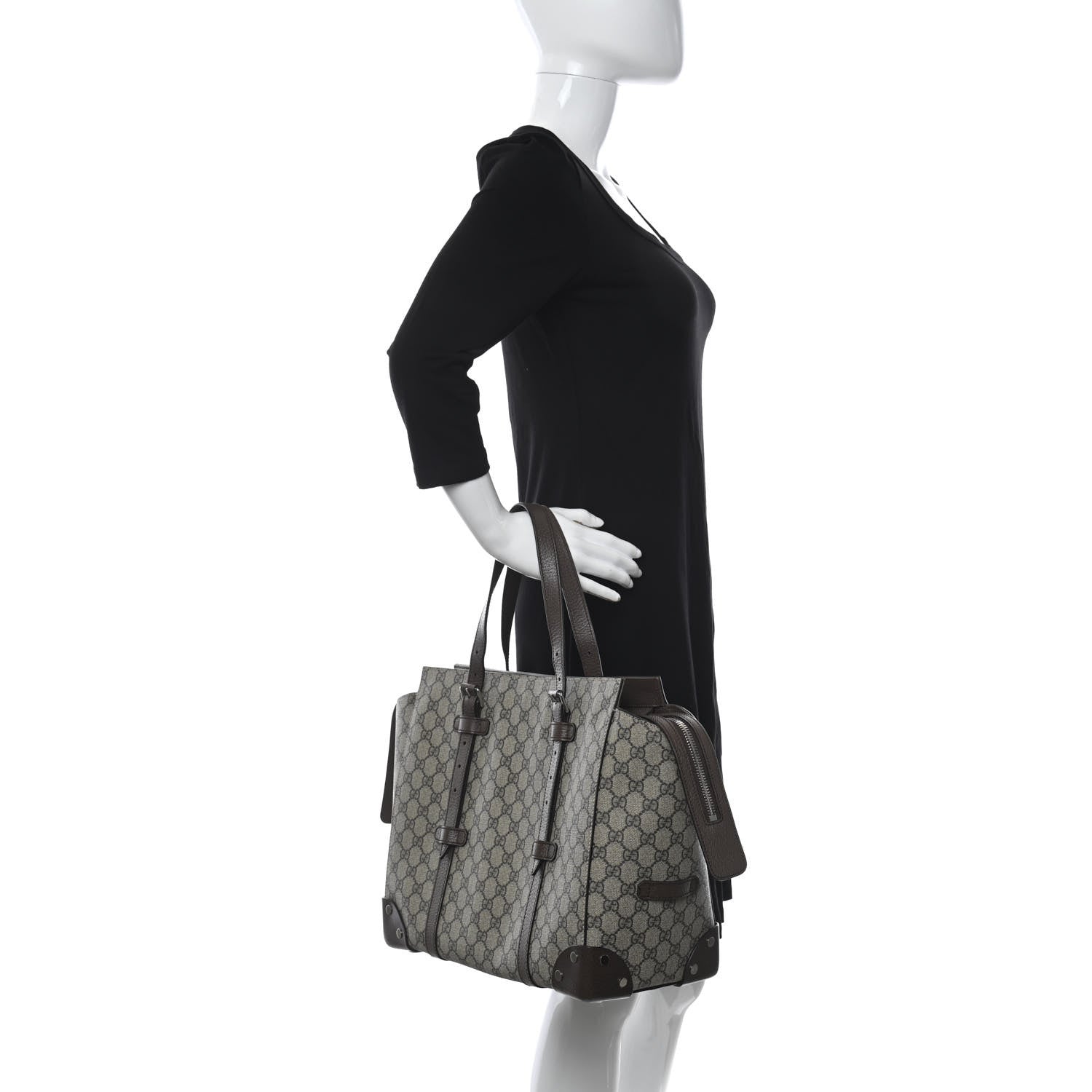 Gucci GG Supreme Monogram Textured Dollar Calfskin Small Detail Tote Beige Ebony New Acero 2 of 8