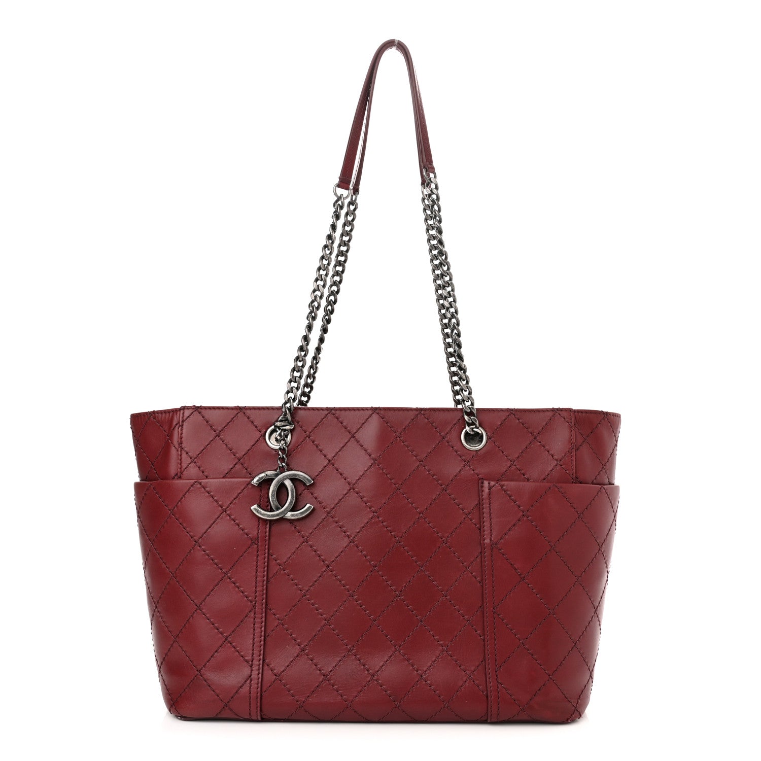 Chanel Calfskin Stitched CC Pocket Shopping Tote Dark Red 1 of 11