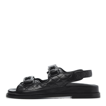 Chanel Lambskin Velcro Dad Sandals 40 Black 1 of 9