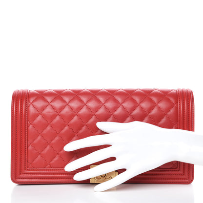 Chanel Lambskin Quilted Boy Flap Clutch Red 2 of 9