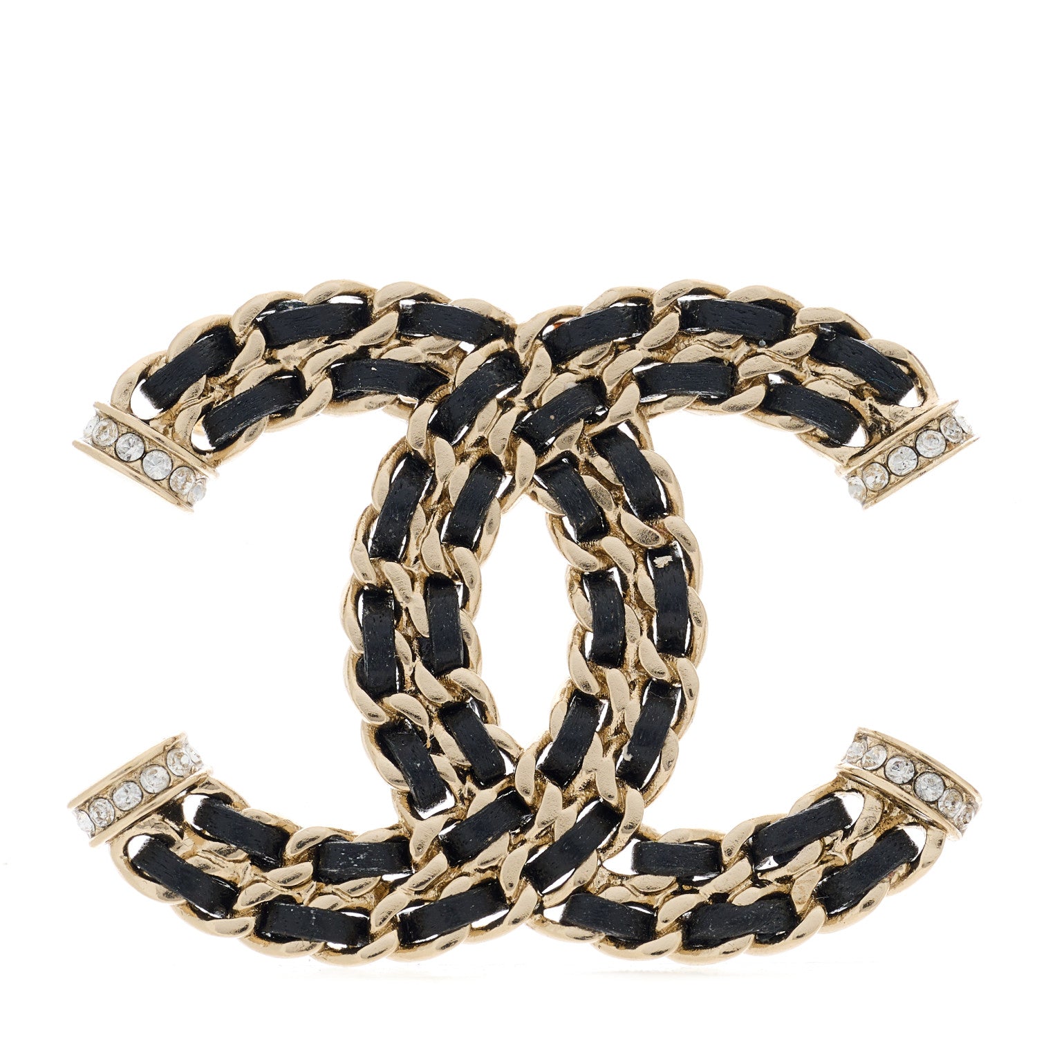 Chanel Lambskin Crystal CC Chain Brooch Black Gold 1 of 4
