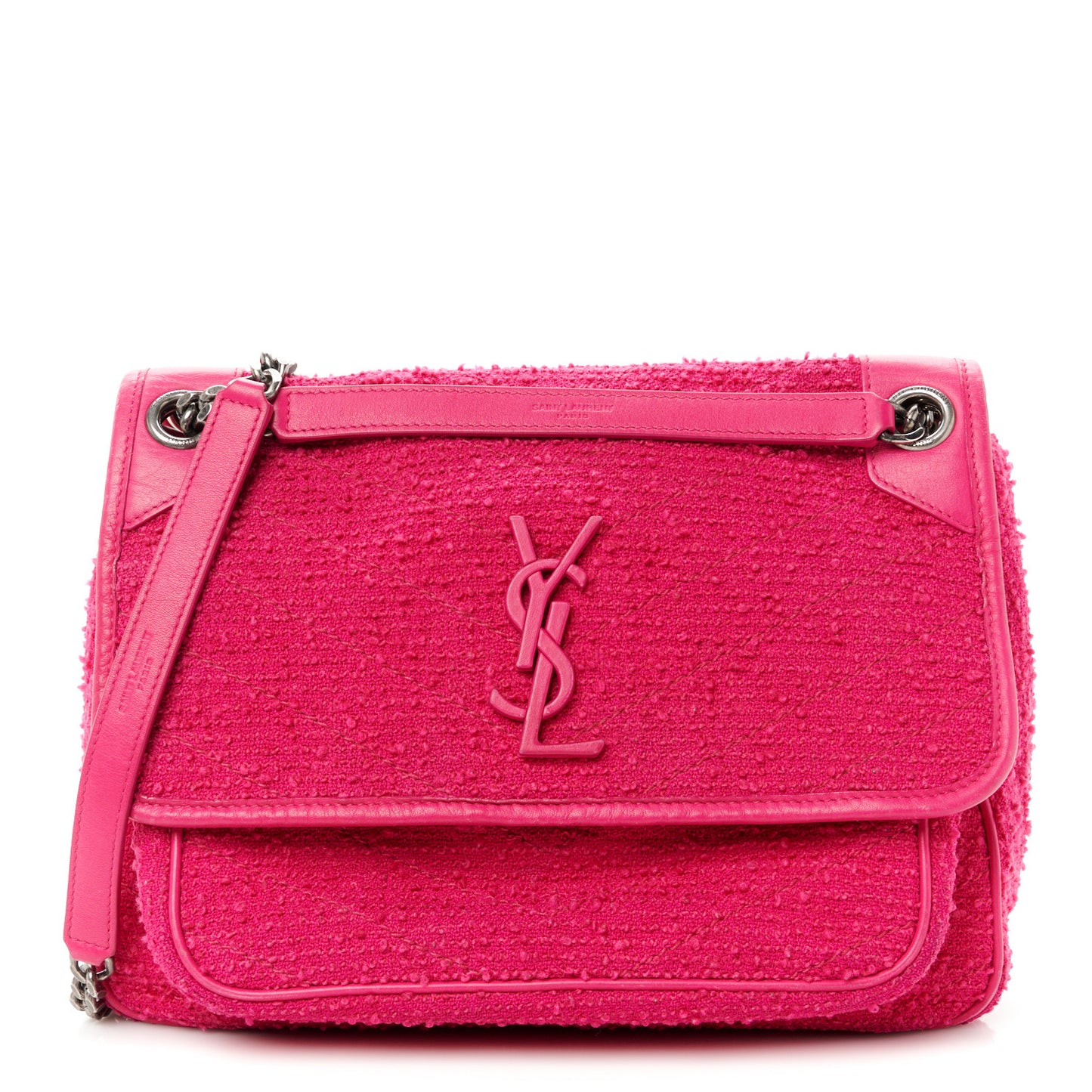 Boucle Tweed Monogram Medium Niki Chain Satchel Pink