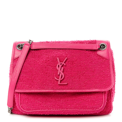 Saint Laurent Boucle Tweed Monogram Medium Niki Chain Satchel Pink 1 of 12
