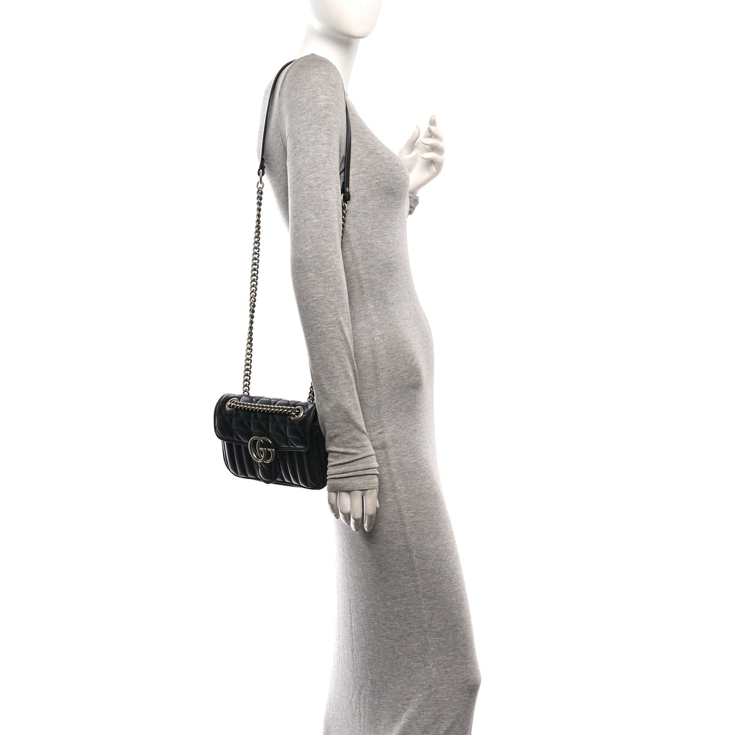 Calfskin Matelasse Aria Mini GG Marmont Shoulder Bag Black Black