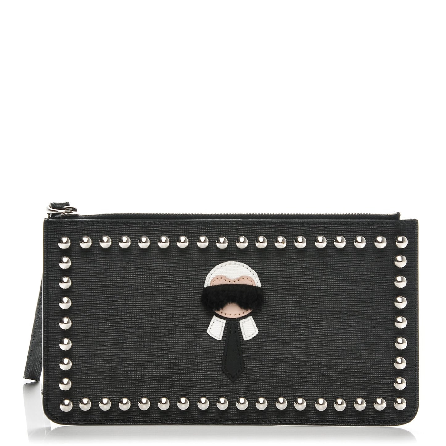 Vitello Elite Mink Fur Studded Karlito Zip Pouch Black
