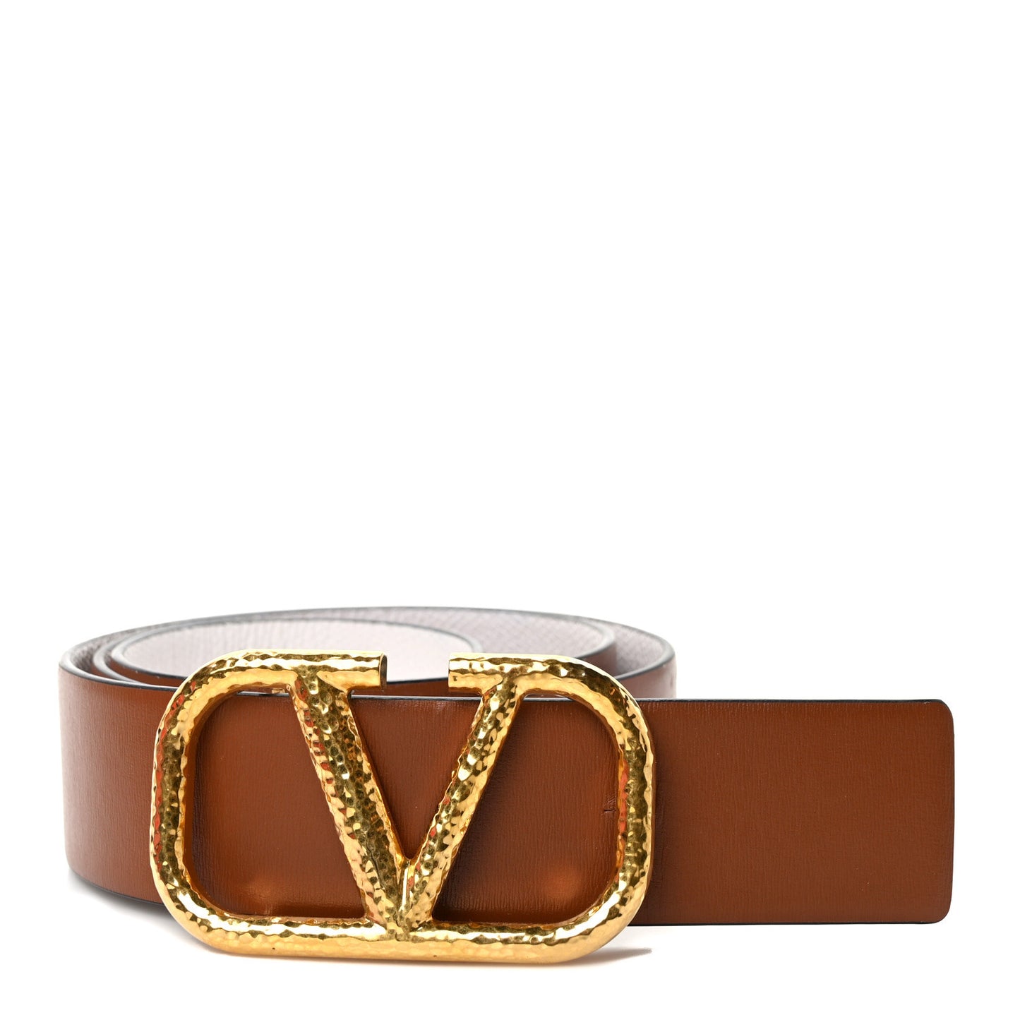 Glossy Calfskin Grainy Calfskin Hammered VLogo Reversible 40mm Belt 85 34 Saddle Brown White