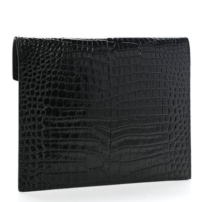 Saint Laurent Calfskin Crocodile Embossed Monogram Uptown Baby Pouch Black 2 of 6