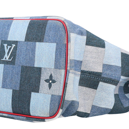 Louis Vuitton Denim Damier Monogram Patchwork Neverfull Blue Rouge 3 of 11