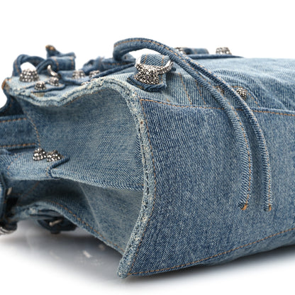 Balenciaga Washed Frayed Denim Crystal Neo Cagole Handbag XS Blue 10 of 15