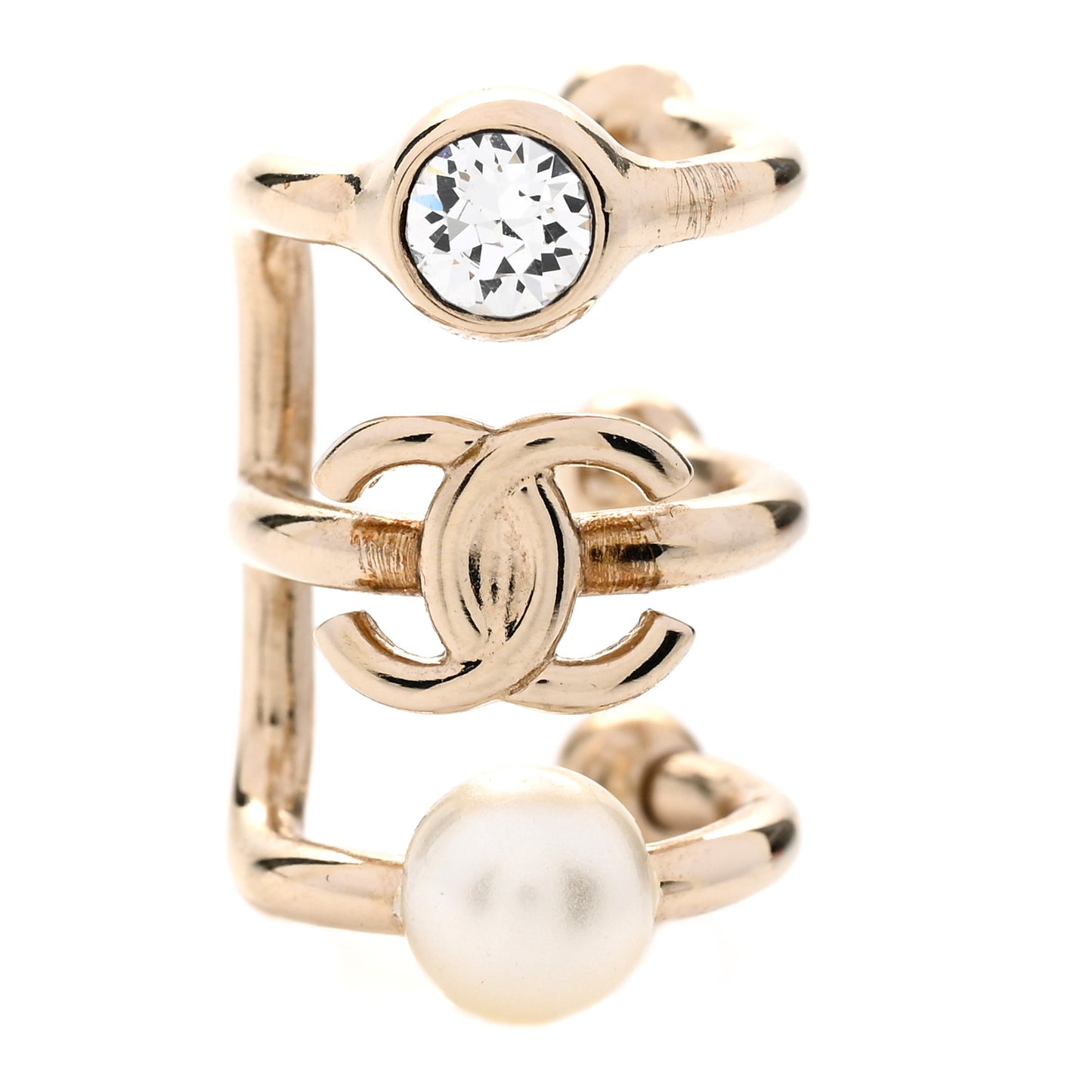 Pearl Crystal CC Single Ear Cuff Gold