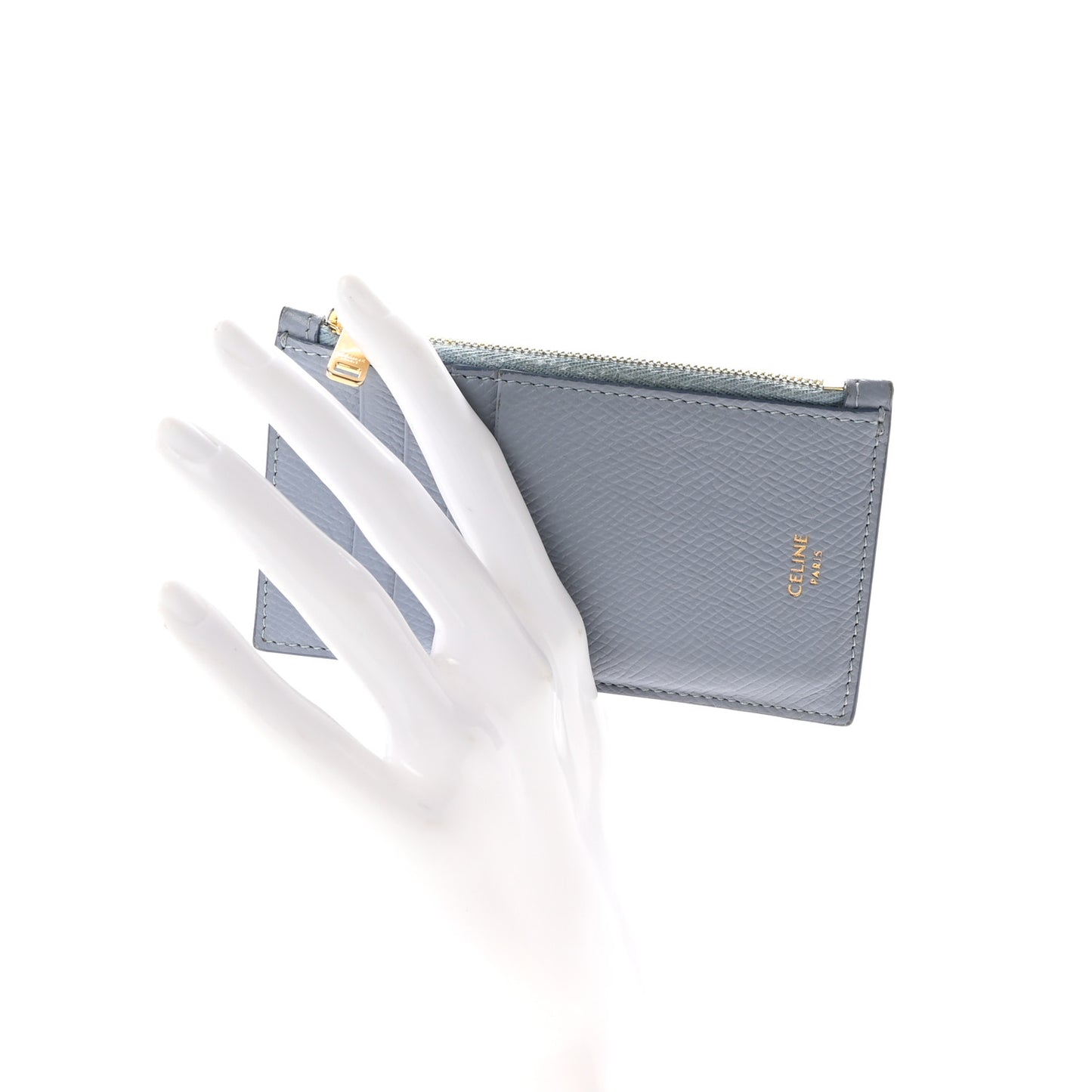 Grained Calfskin Zipped Card Holder Arctic Blue