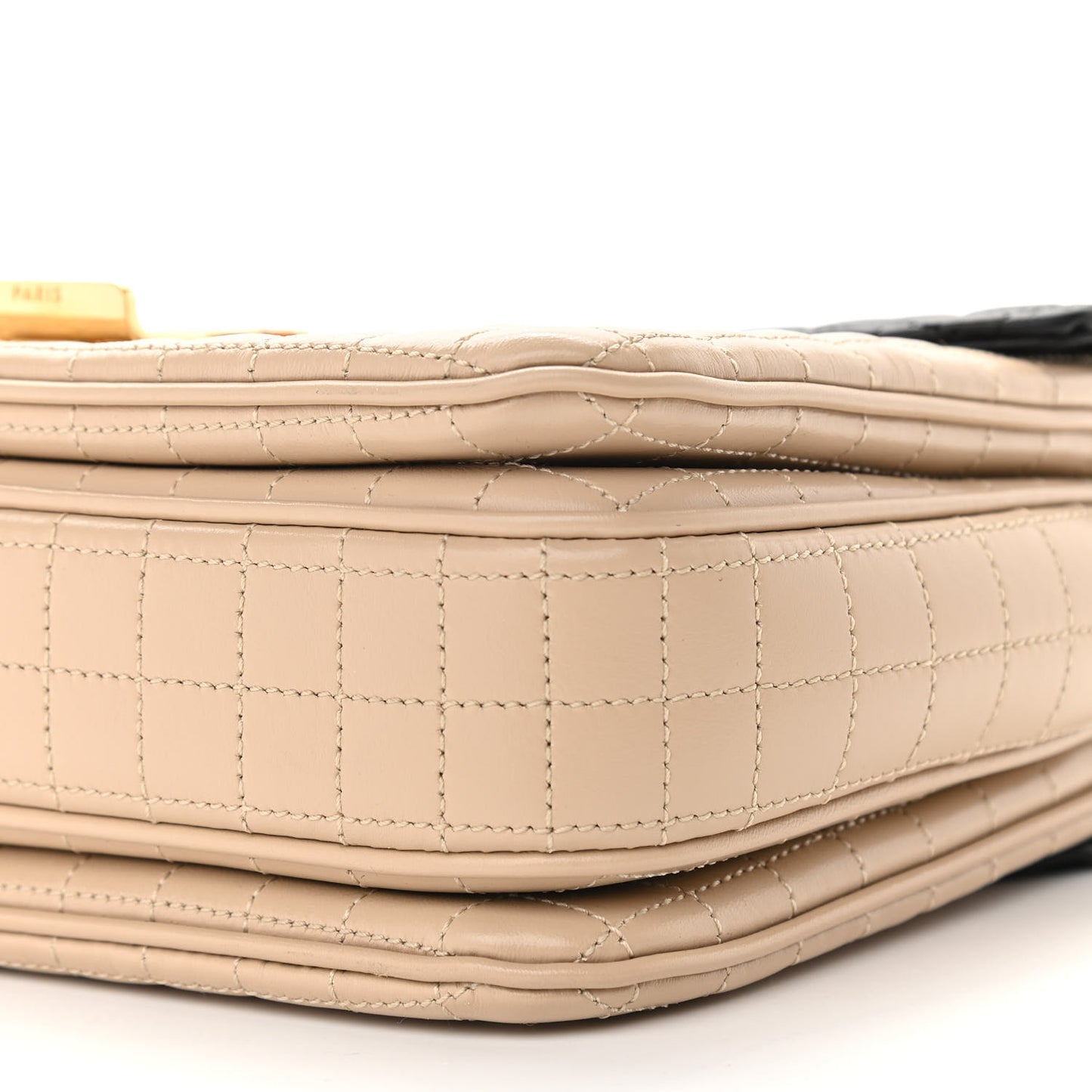 Calfskin Quilted Medium C Bag Black Beige