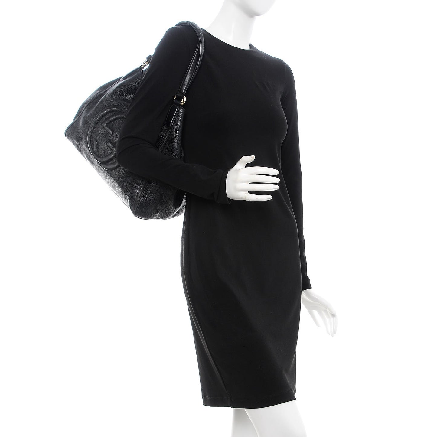 Pebbled Calfskin Medium Soho Shoulder Bag Black